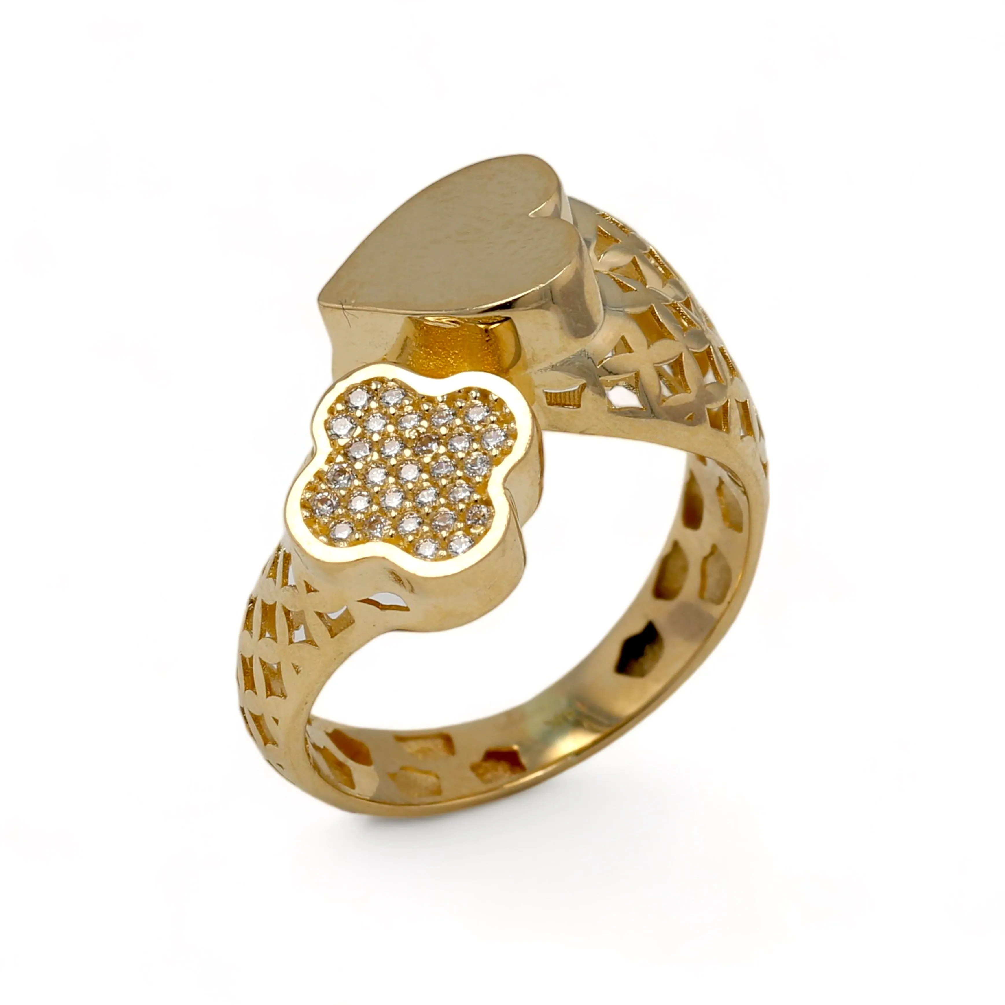 14K Yellow gold heart and clover ring-227070