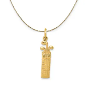 14k Yellow Gold Satin & Diamond Cut Golf Bag Necklace