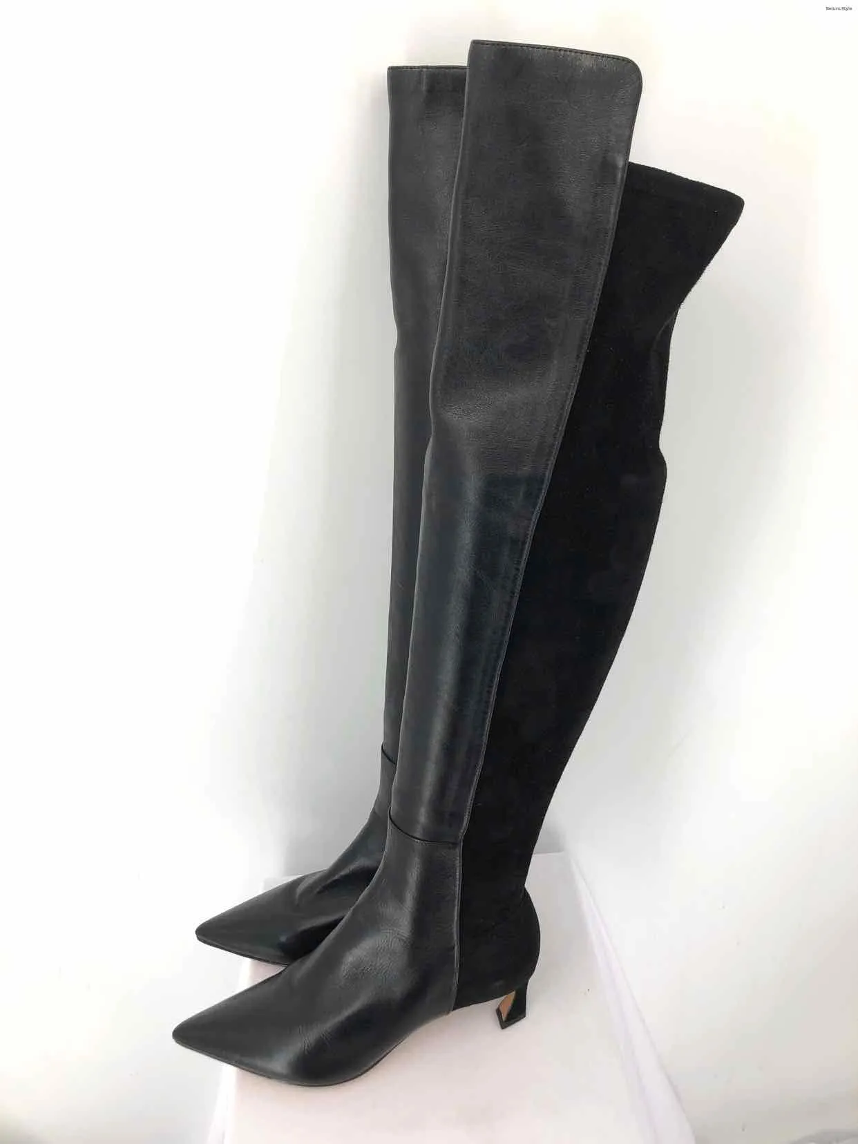 ALEXANDRE BIRMAM Black Suede Leather Kitten Heel Over the Knee Boots