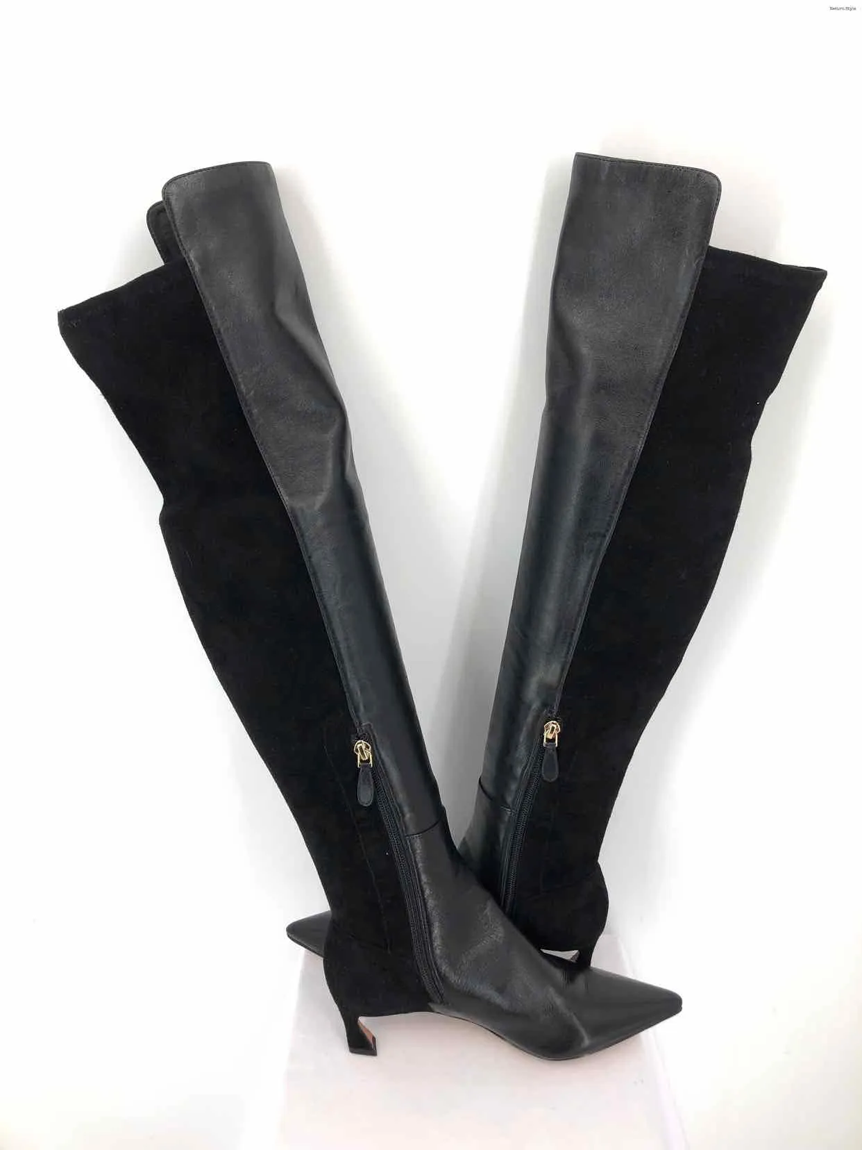 ALEXANDRE BIRMAM Black Suede Leather Kitten Heel Over the Knee Boots