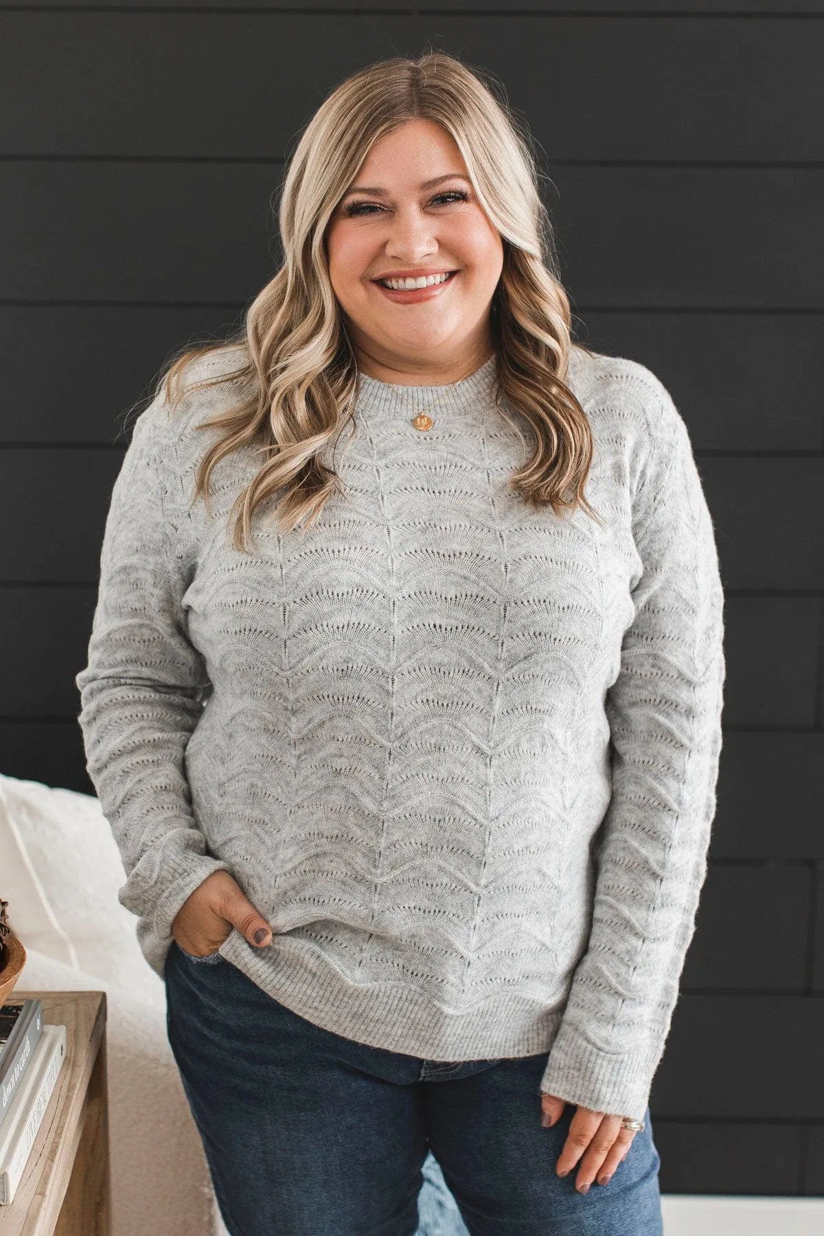 Always A Favorite Pointelle Sweater- Heather Grey