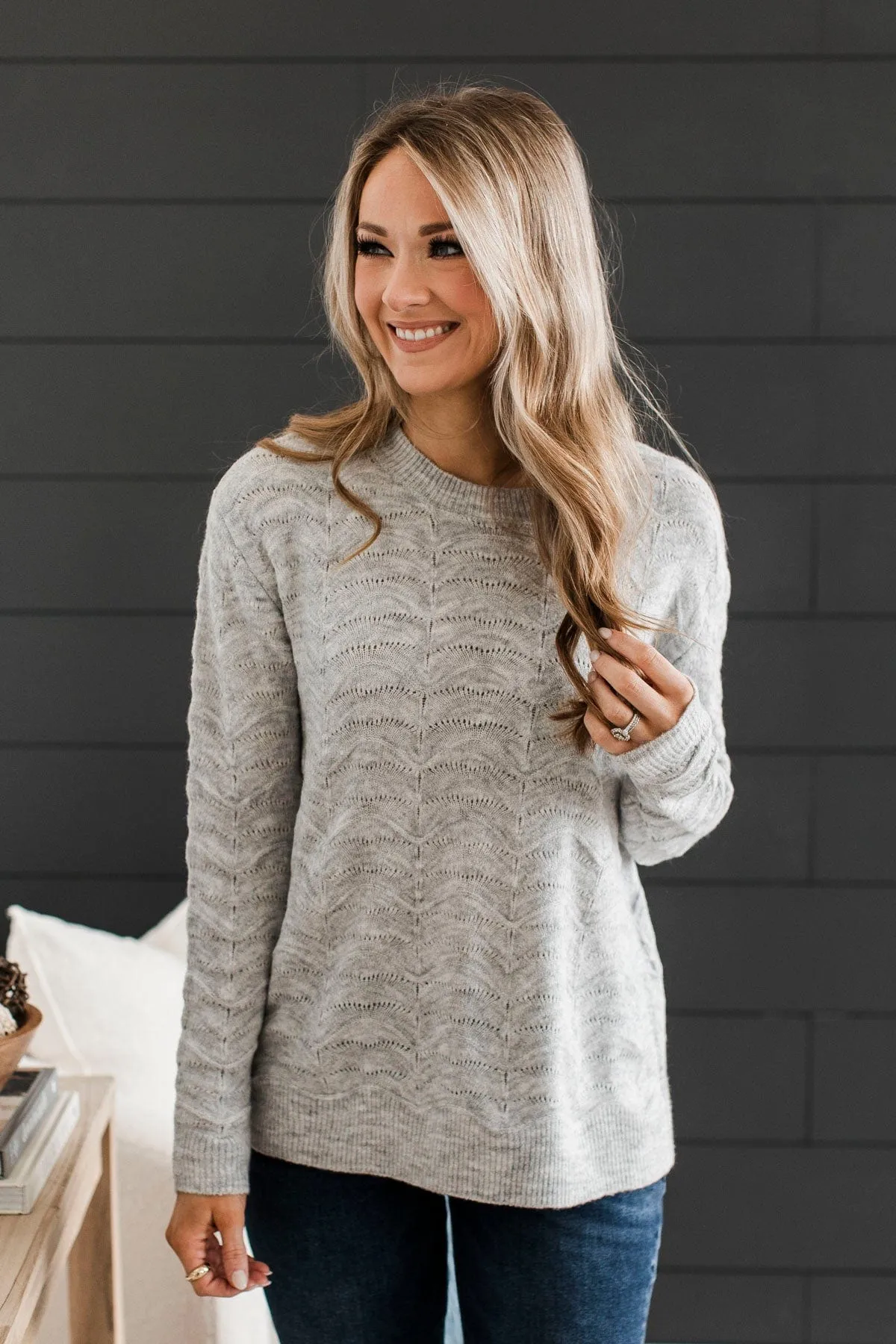 Always A Favorite Pointelle Sweater- Heather Grey