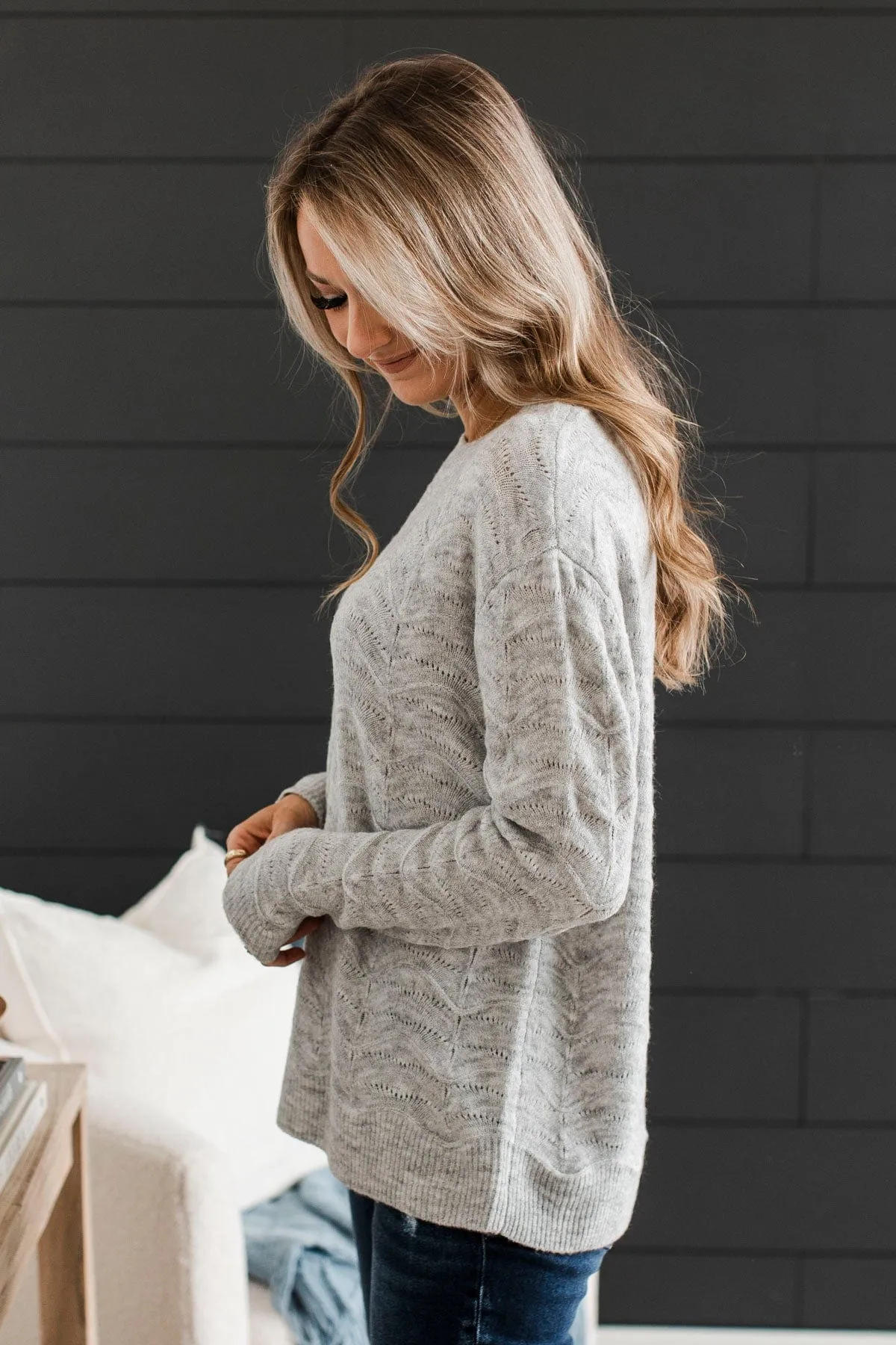 Always A Favorite Pointelle Sweater- Heather Grey