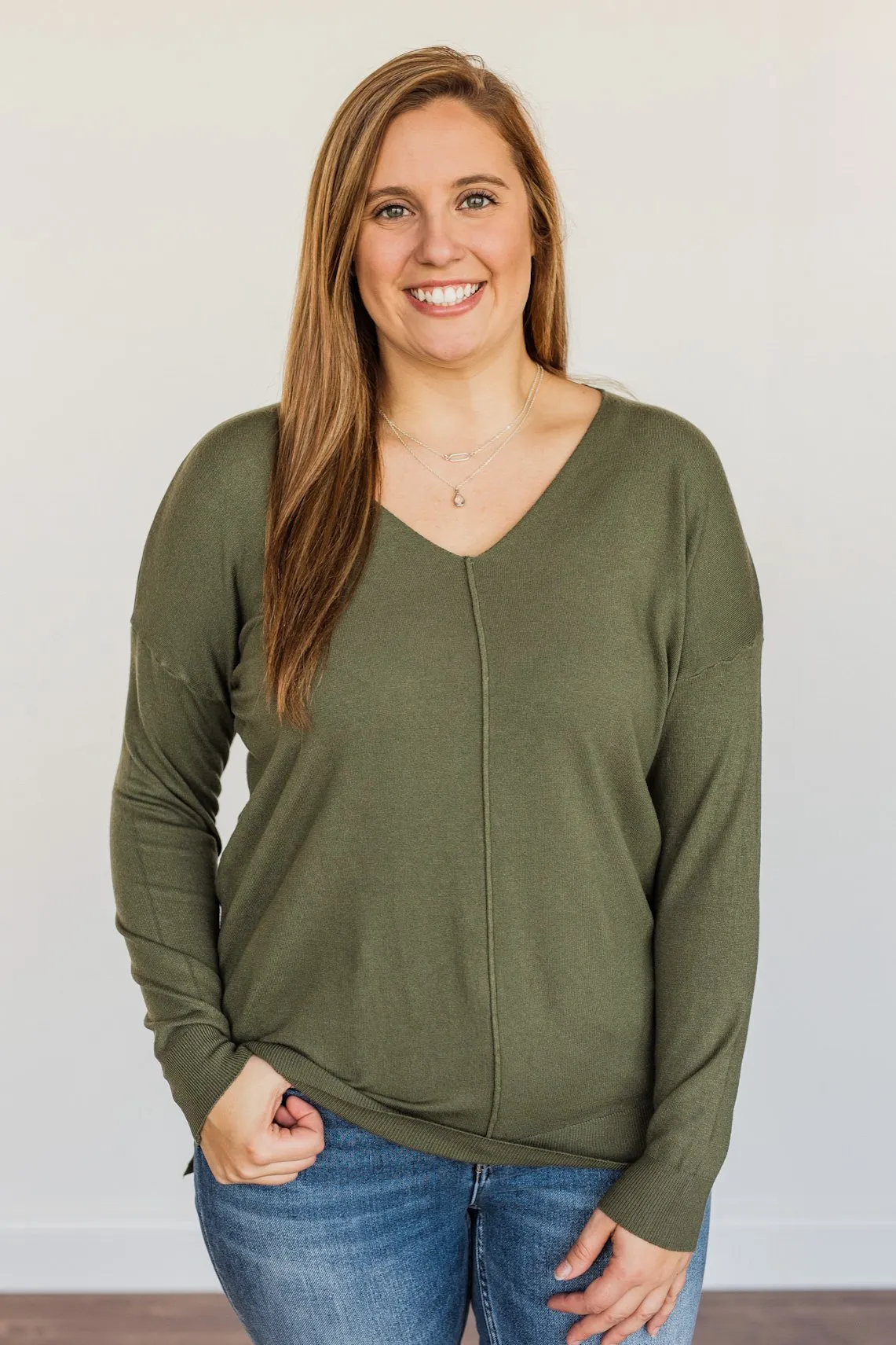 Angel On Earth V-Neck Sweater- Olive