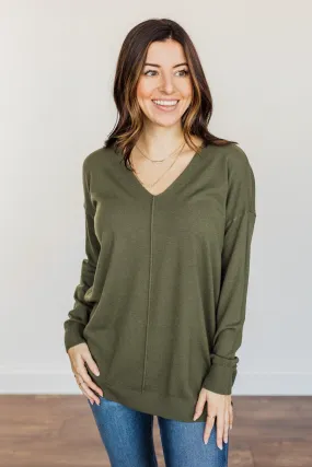 Angel On Earth V-Neck Sweater- Olive