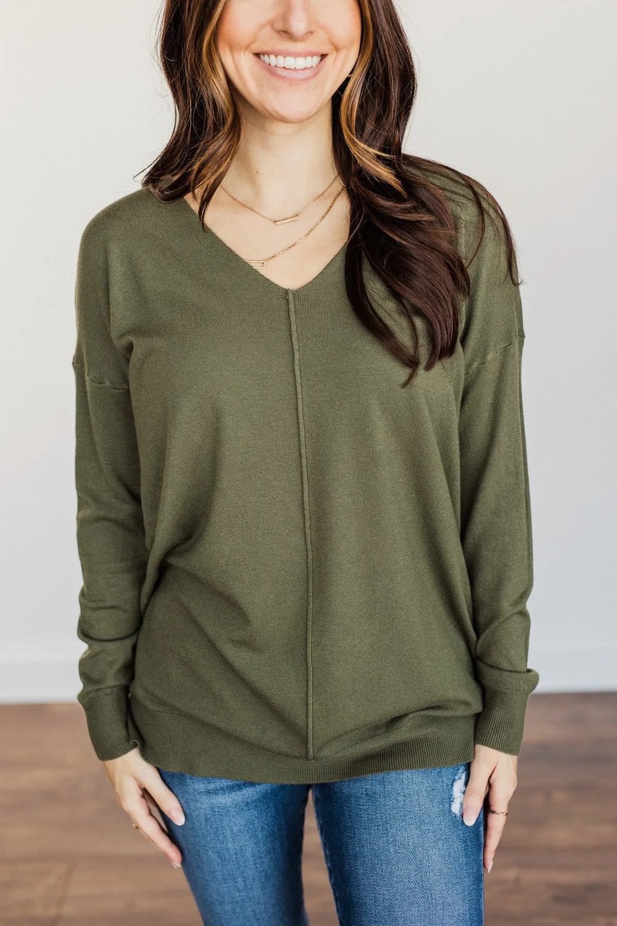 Angel On Earth V-Neck Sweater- Olive