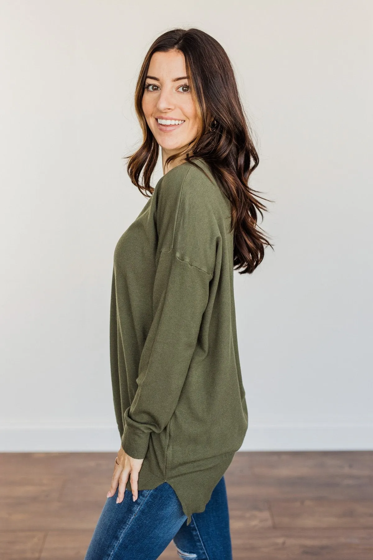 Angel On Earth V-Neck Sweater- Olive