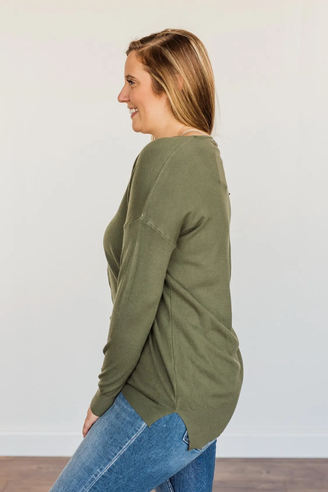 Angel On Earth V-Neck Sweater- Olive