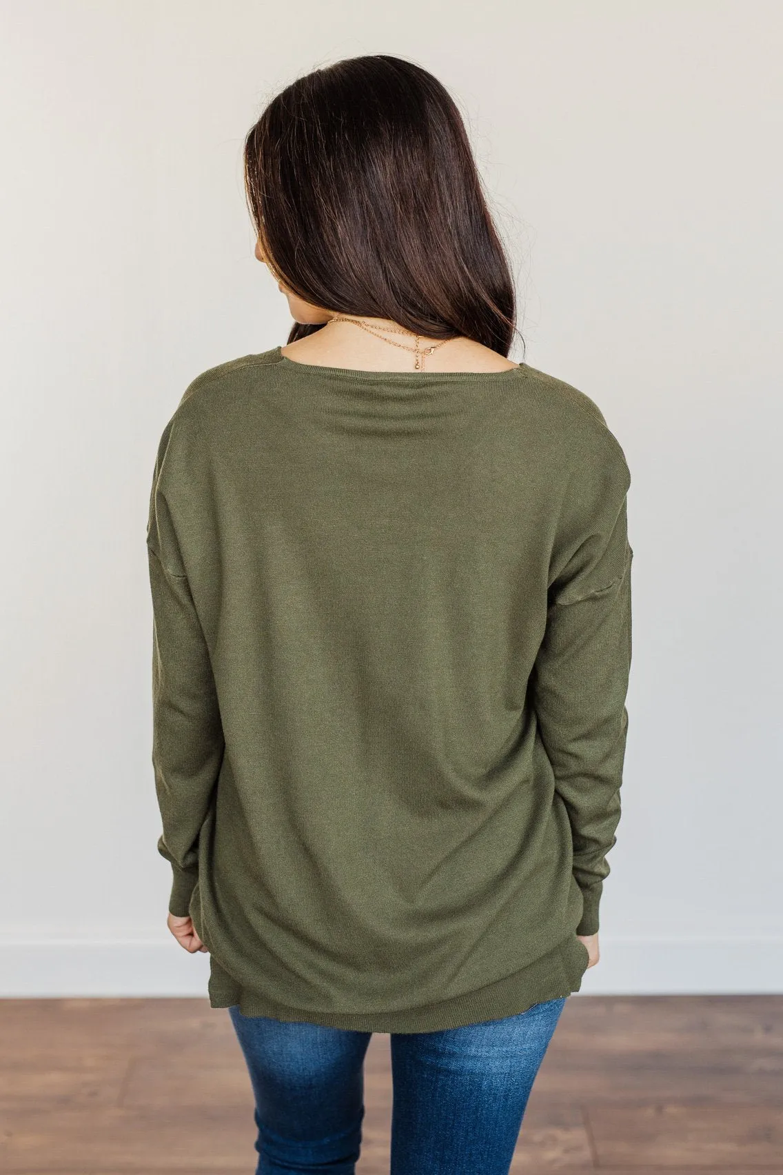 Angel On Earth V-Neck Sweater- Olive