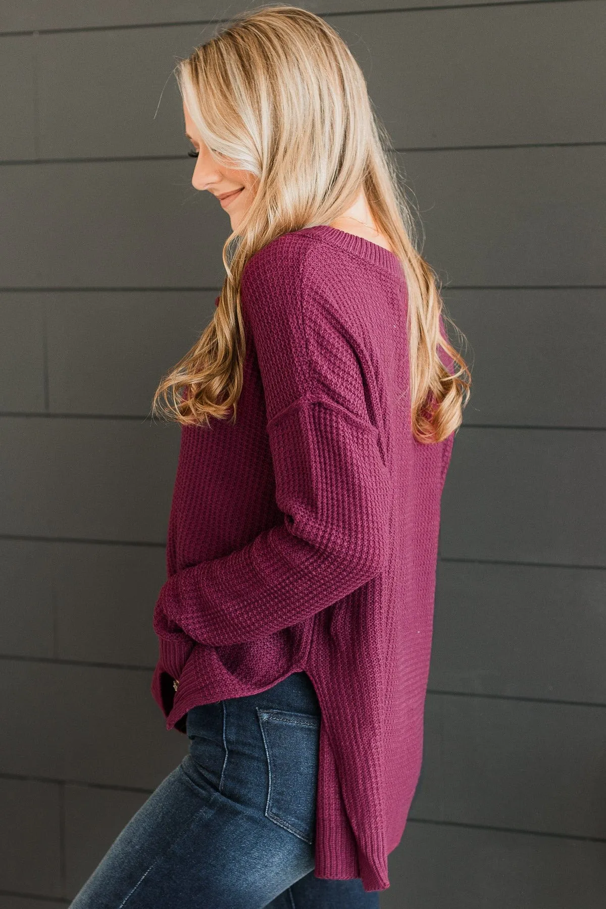 At This Point Knit Henley Sweater- Sangria