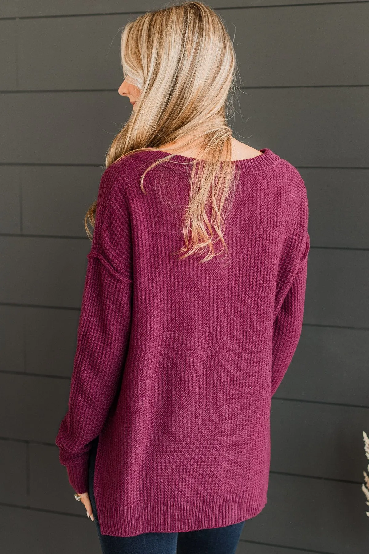 At This Point Knit Henley Sweater- Sangria