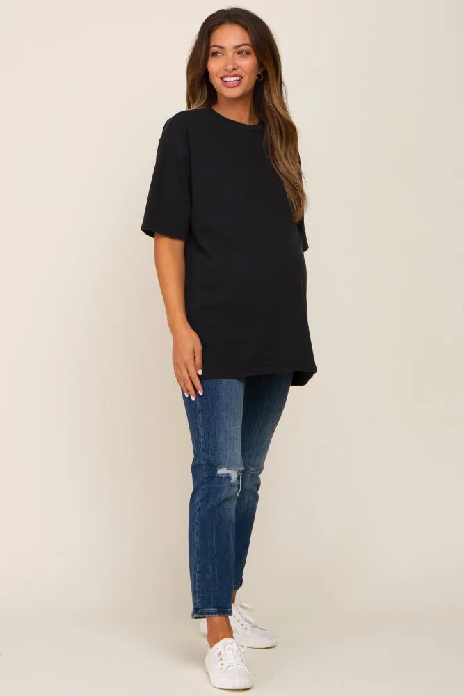 Black Basic Oversized Maternity T-Shirt