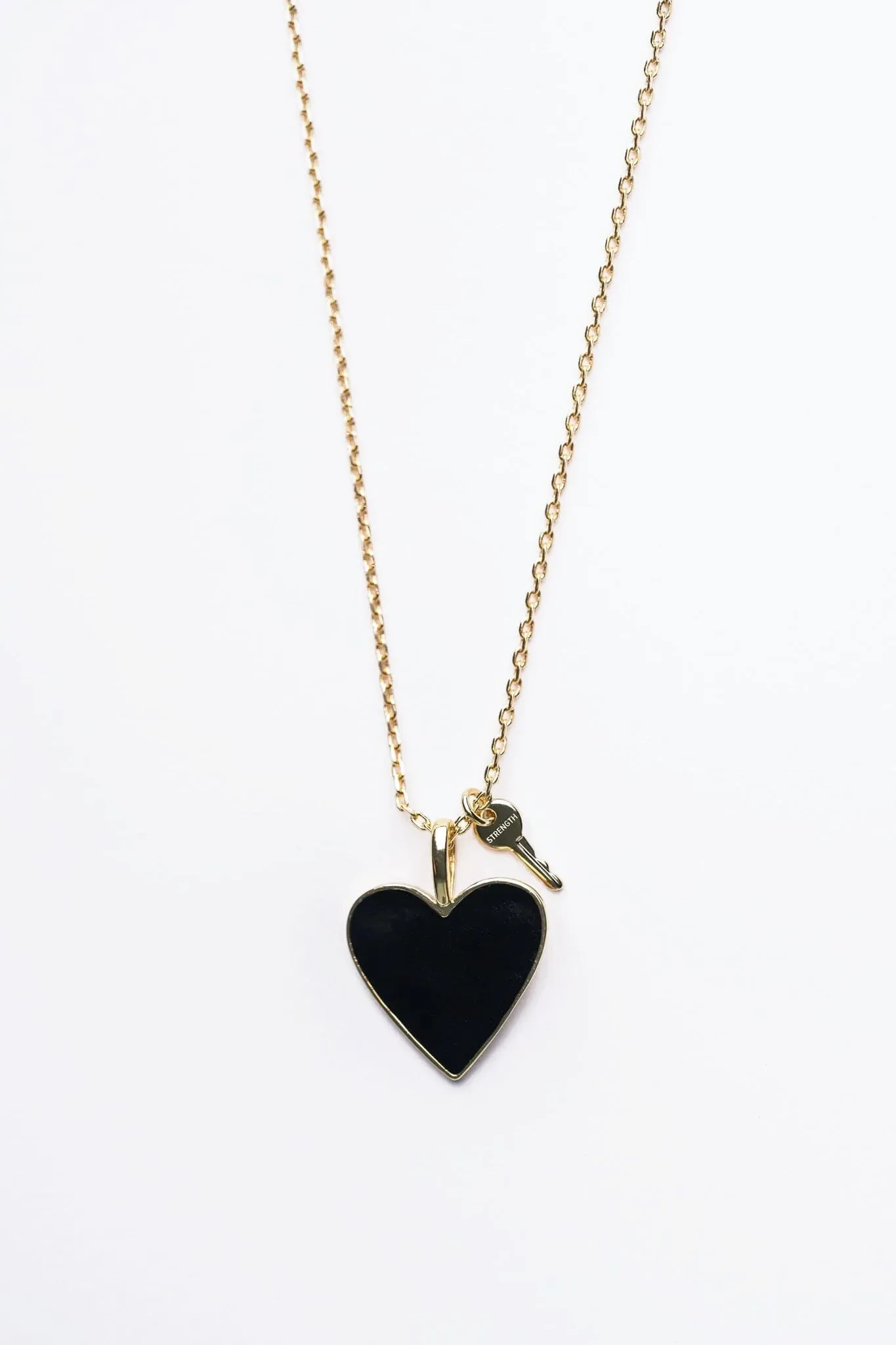 Black Enamel Heart and Mini Key Necklace