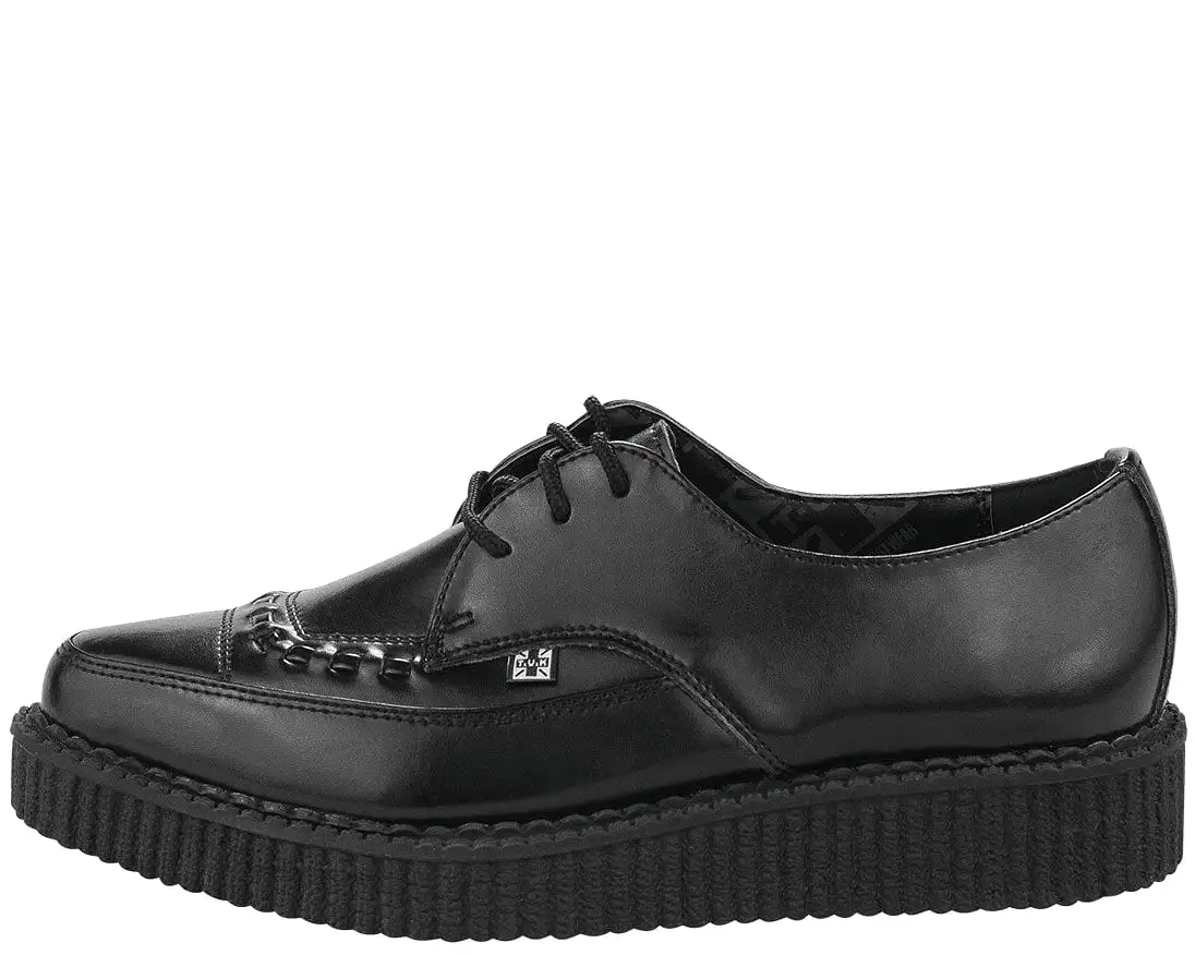 Black Leather Lace Up Pointed Creeper