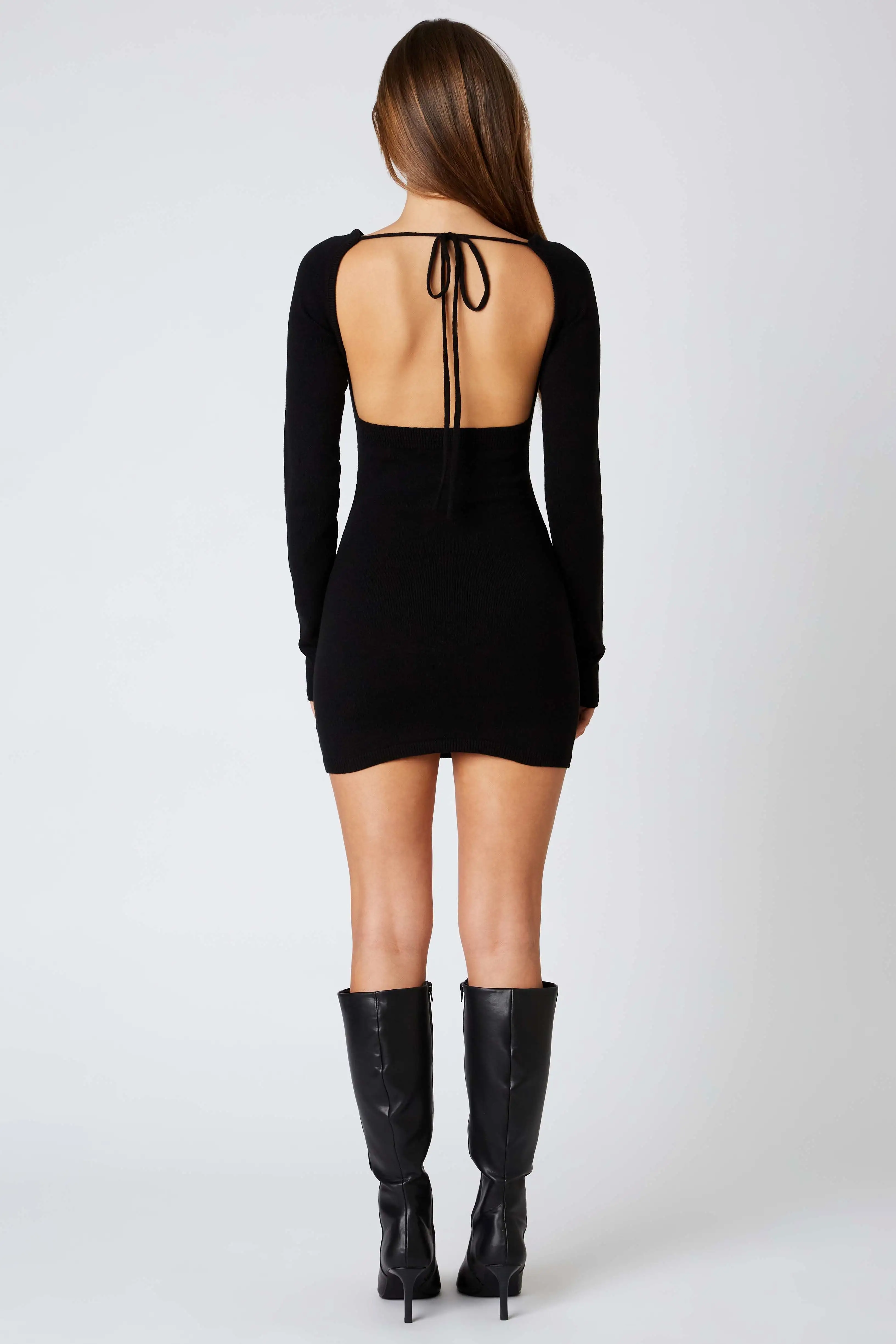 Black Open Back Sweater Dress