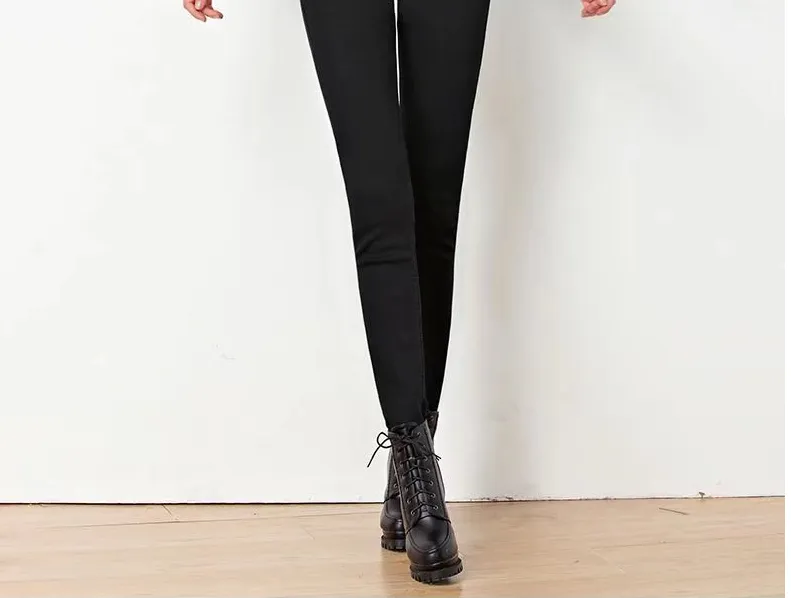 Black Plush Fleece Stretch Jeans