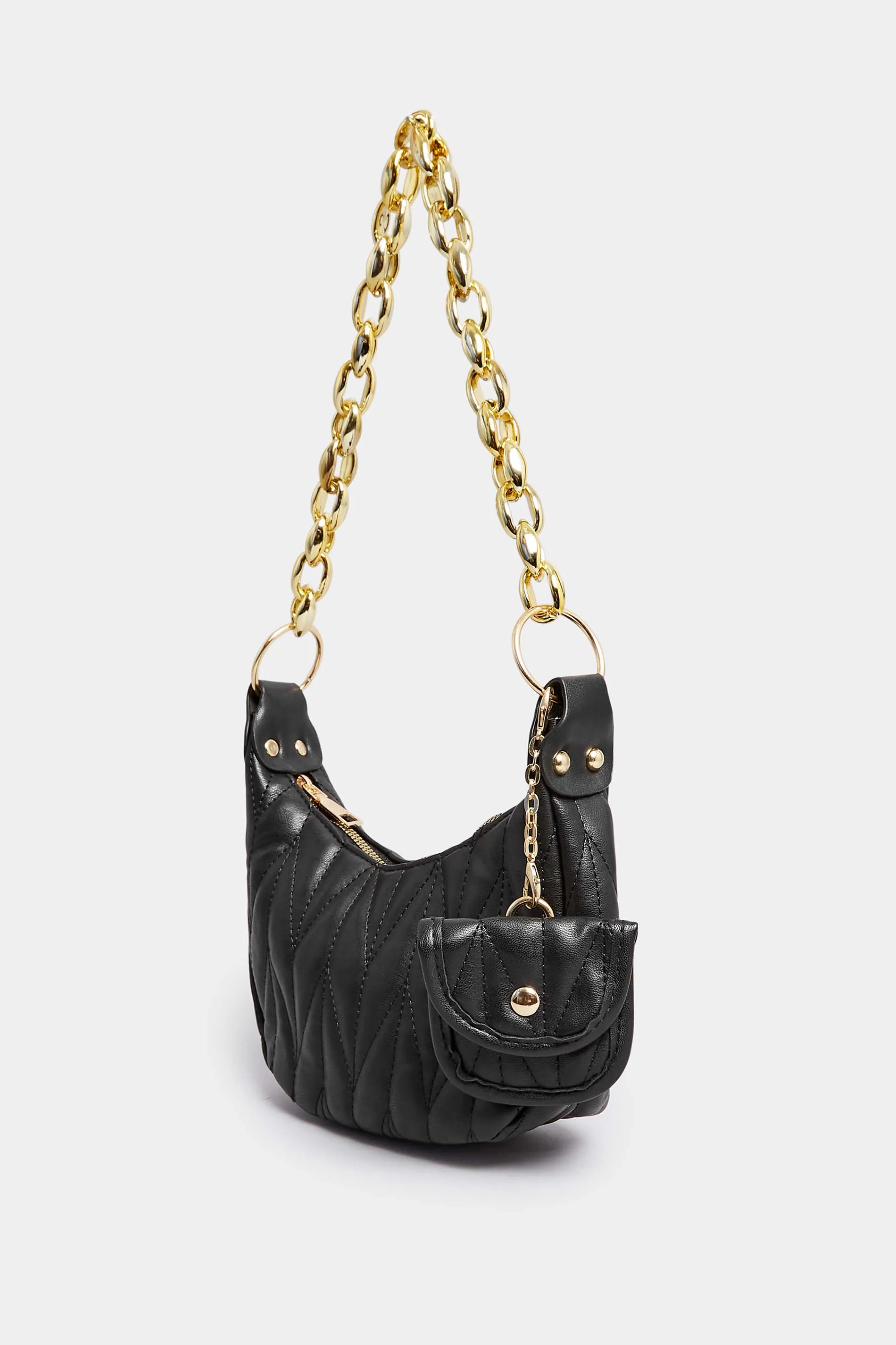 Black Quilted Multi Pocket Chunky Chain Bag