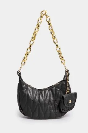 Black Quilted Multi Pocket Chunky Chain Bag