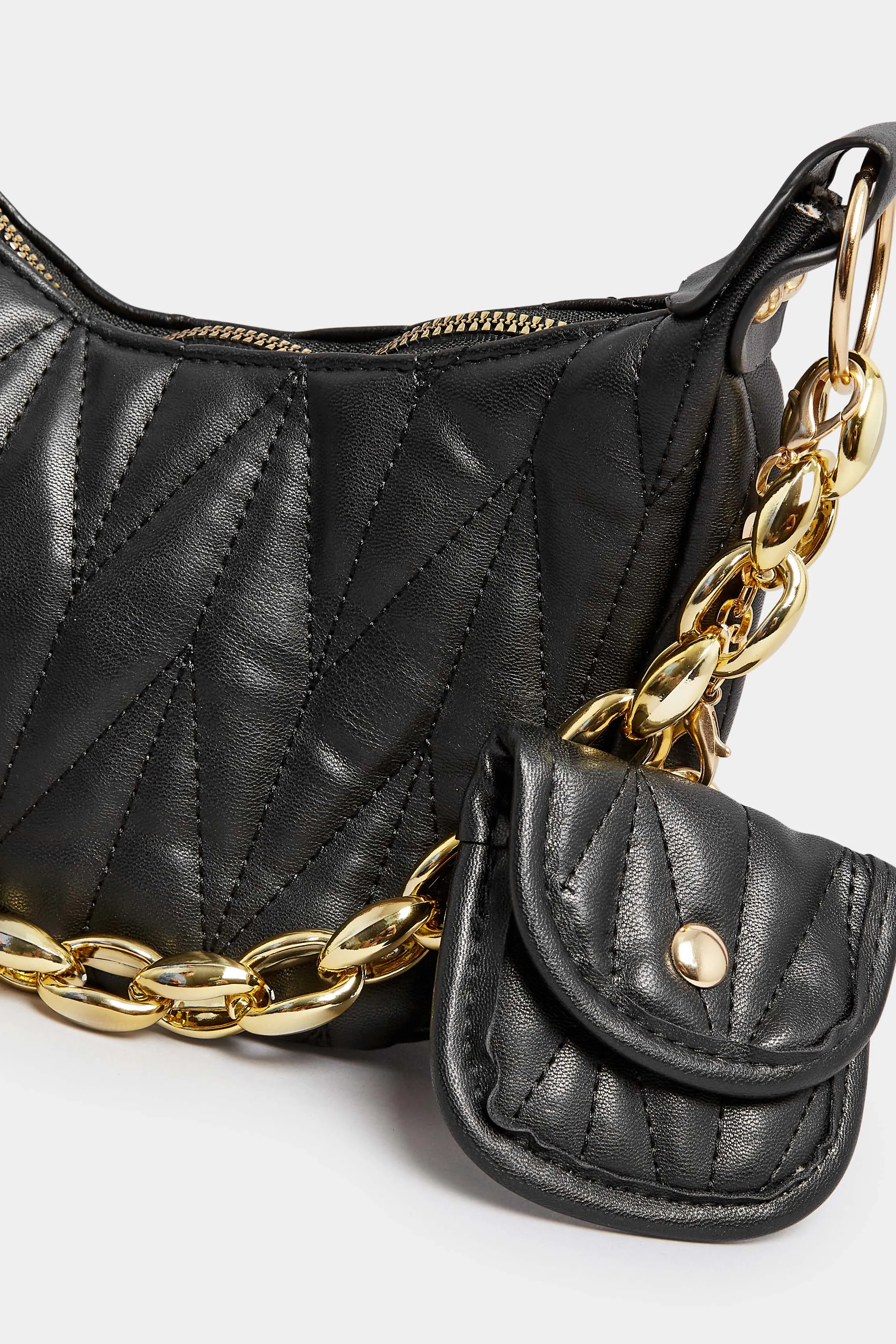 Black Quilted Multi Pocket Chunky Chain Bag