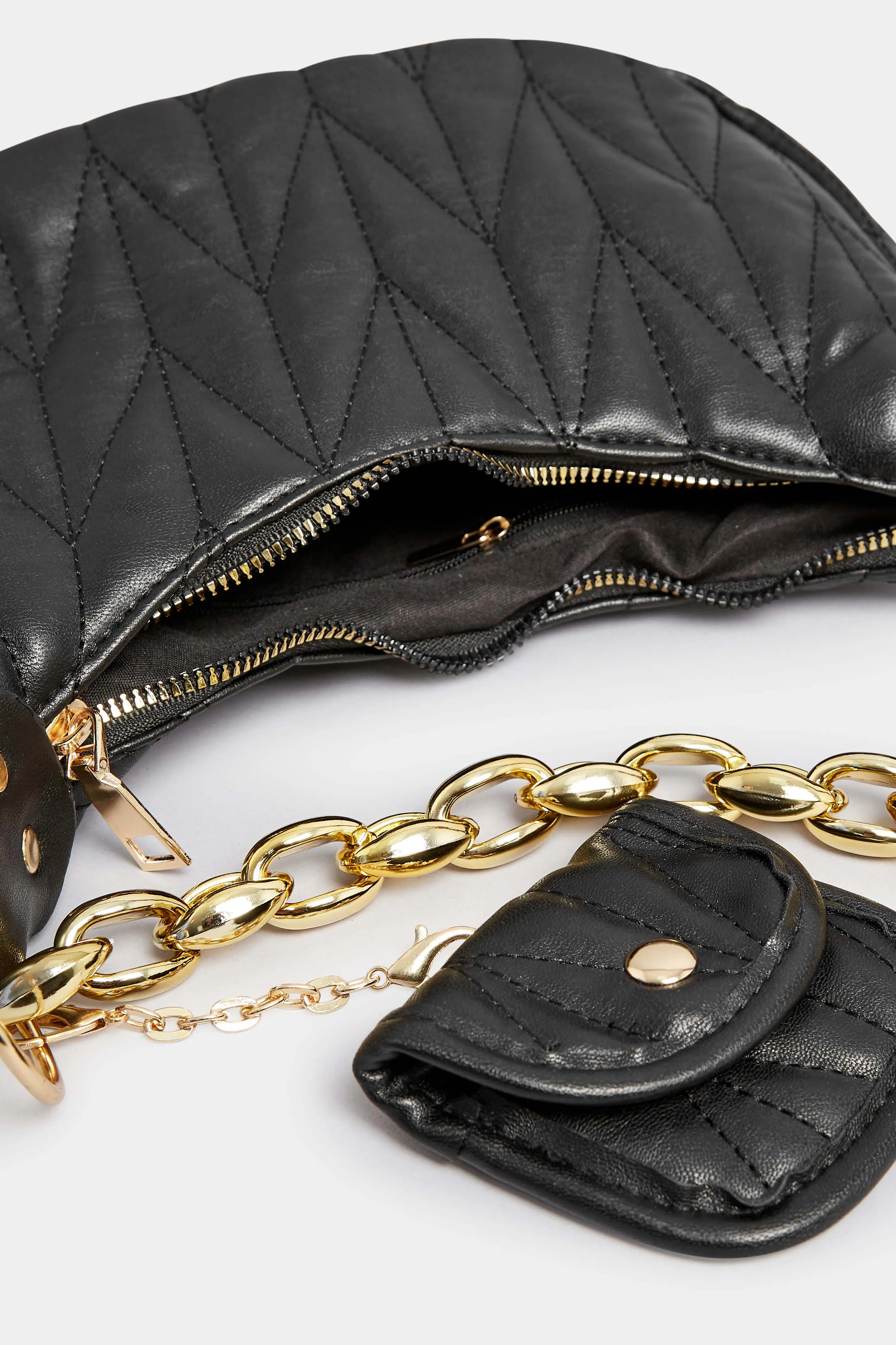 Black Quilted Multi Pocket Chunky Chain Bag