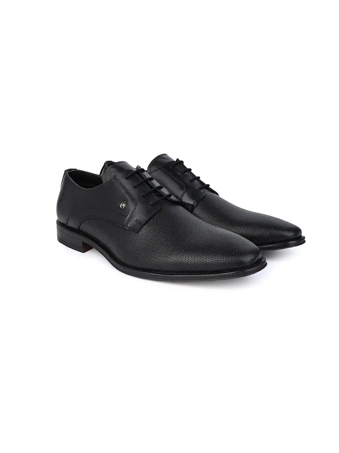 Black Textured Leather Lace Up Shoes