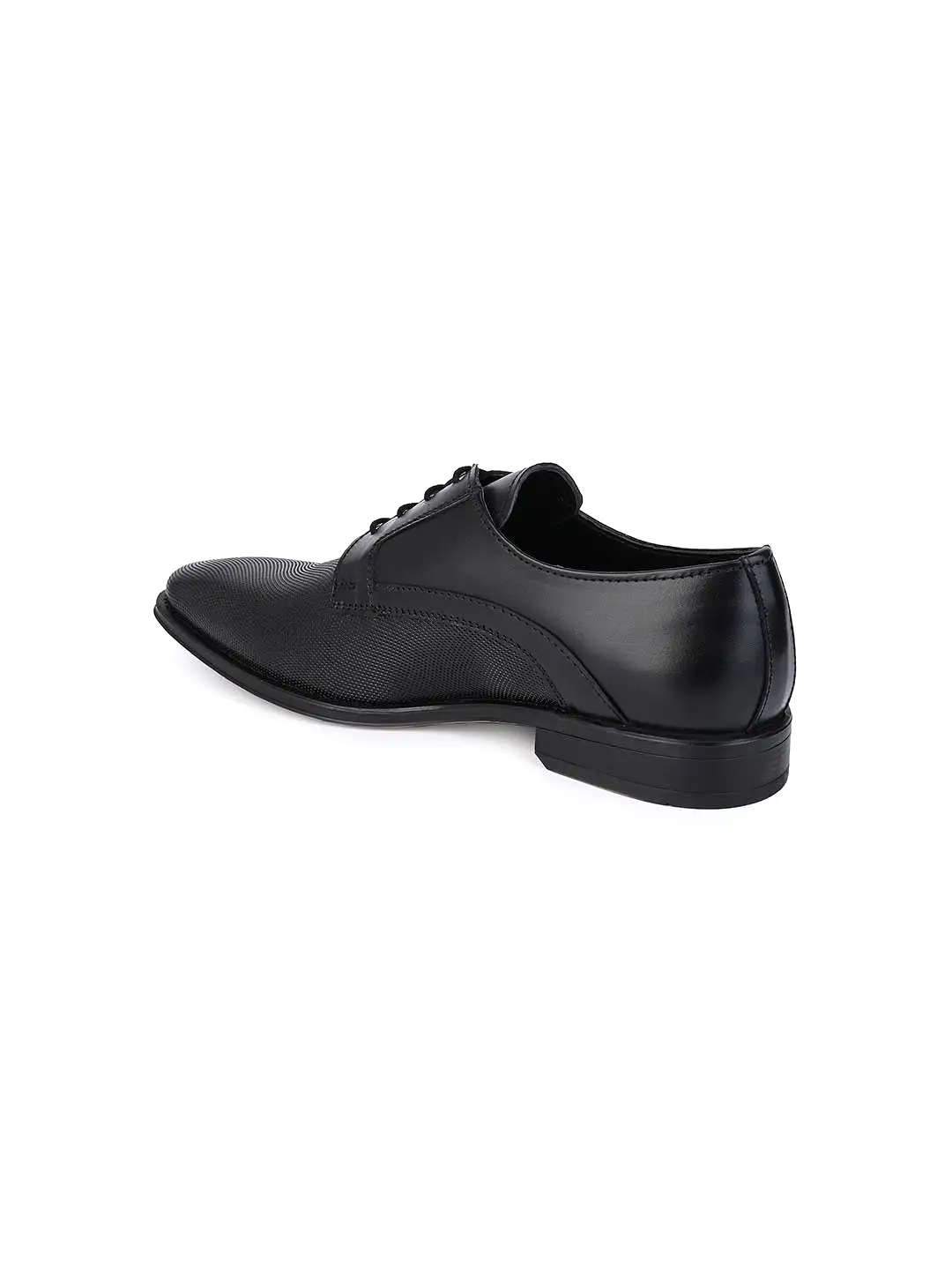 Black Textured Leather Lace Up Shoes