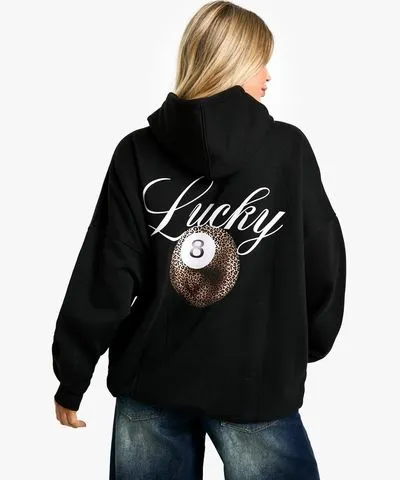 boohoo Womens Leopard Lucky 8 Printed Oversized Hoodie