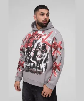 boohooMAN Mens Plus Oversized Official Large Scale Print Hoodie