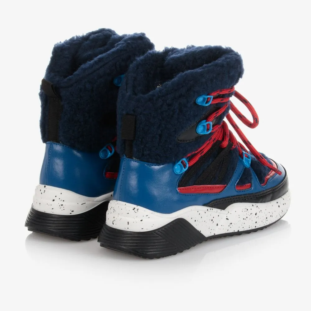 Boys Navy Blue Teddy Boots