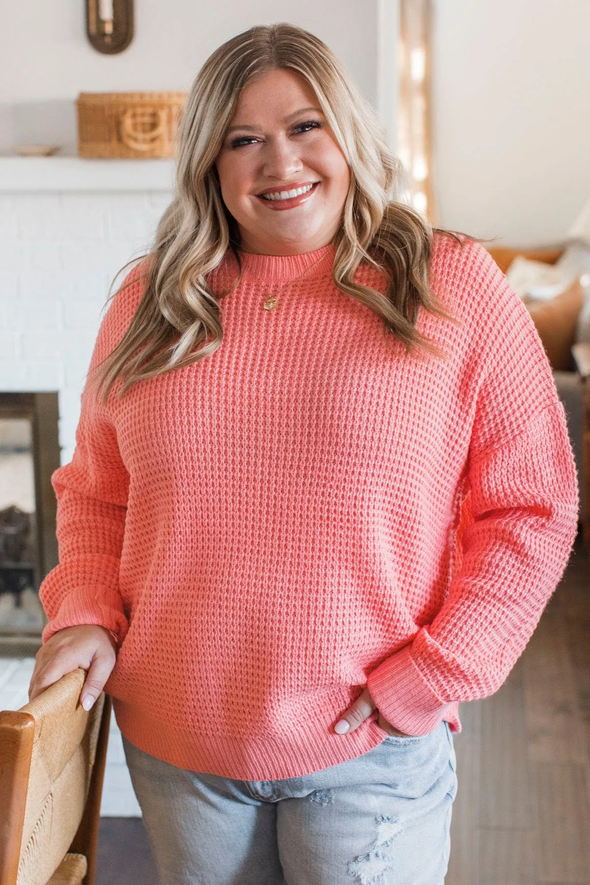 Captivating In Color Knit Sweater- Bright Coral