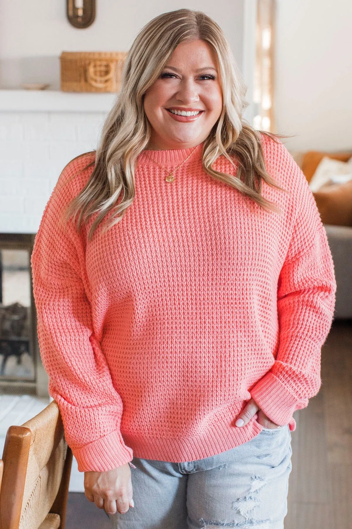 Captivating In Color Knit Sweater- Bright Coral