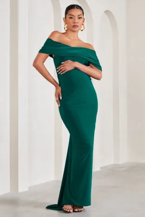 Carmen | Bottle Green Bardot Maternity Maxi Dress