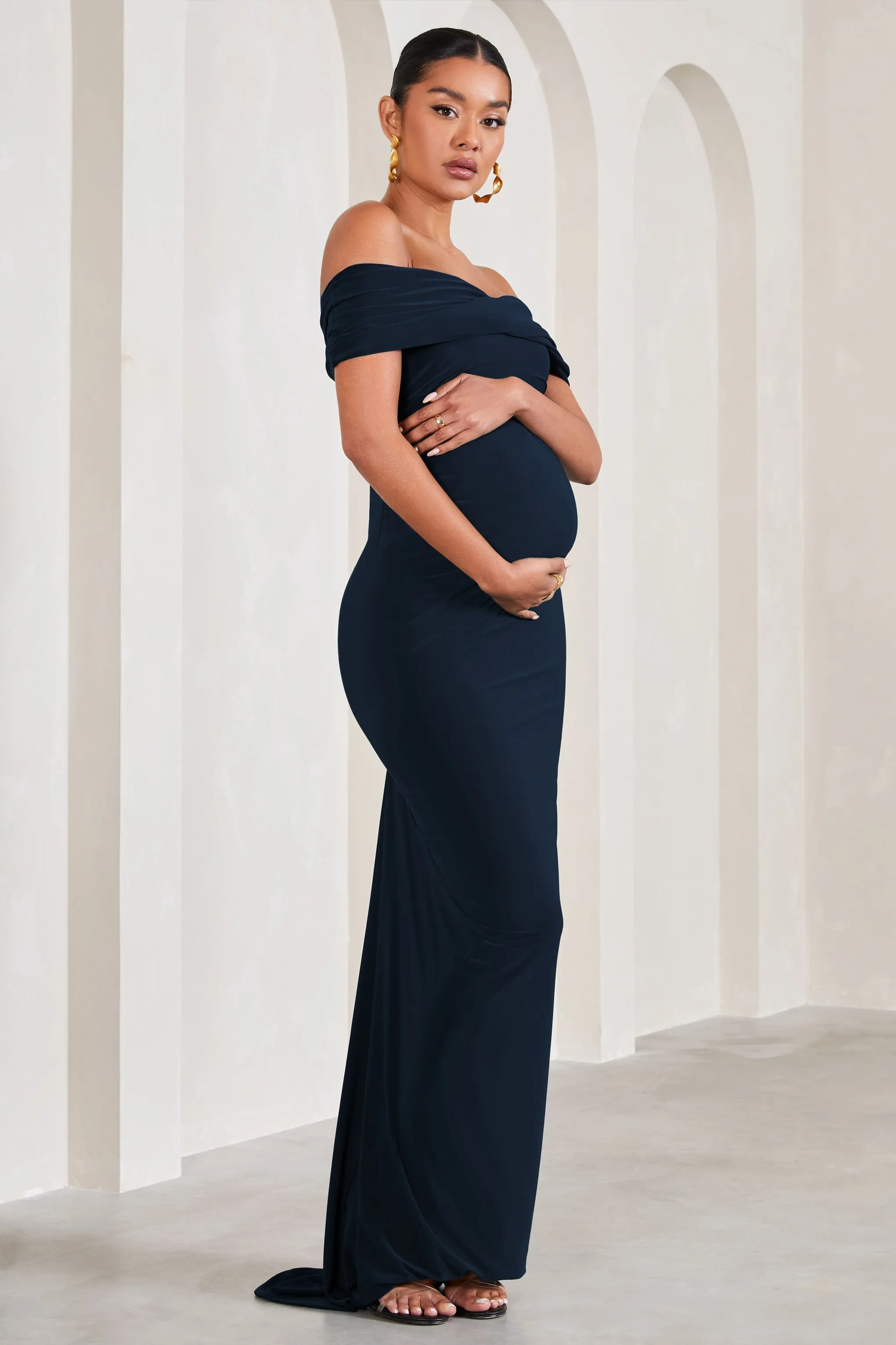 Carmen | Navy Bardot Maternity Maxi Dress