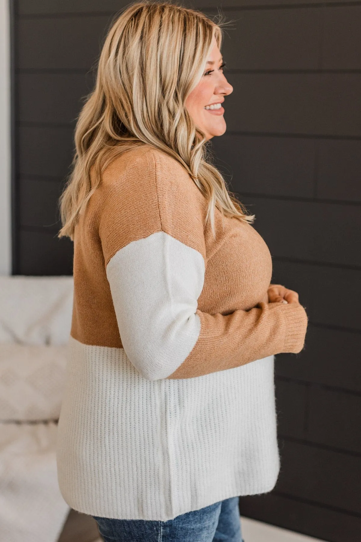 Casual Upgrade Color Block Sweater- Camel & Grey