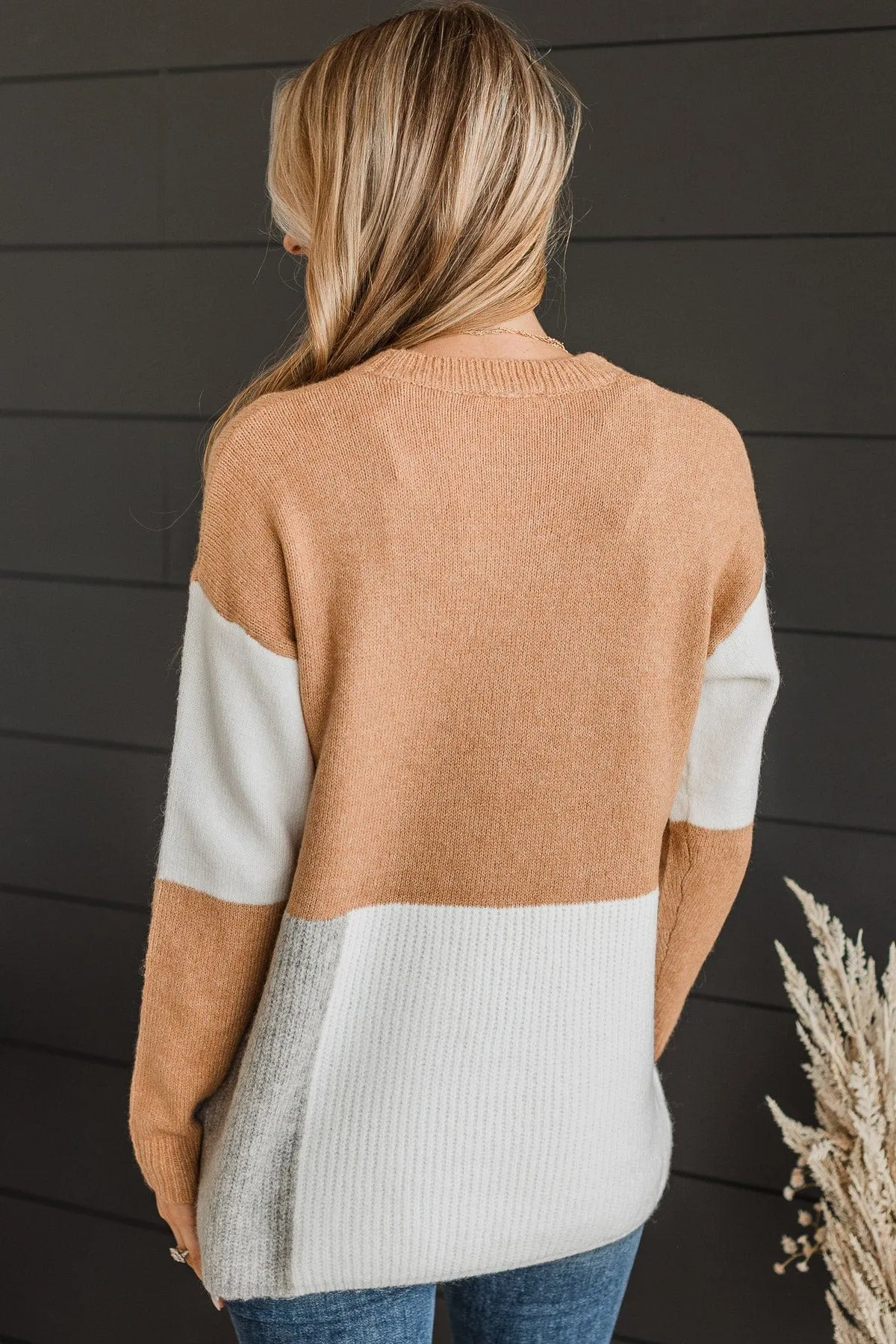 Casual Upgrade Color Block Sweater- Camel & Grey