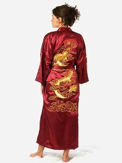 Chinese Dragon Embroidery Satin Silk Kimono Bath Gown for Men