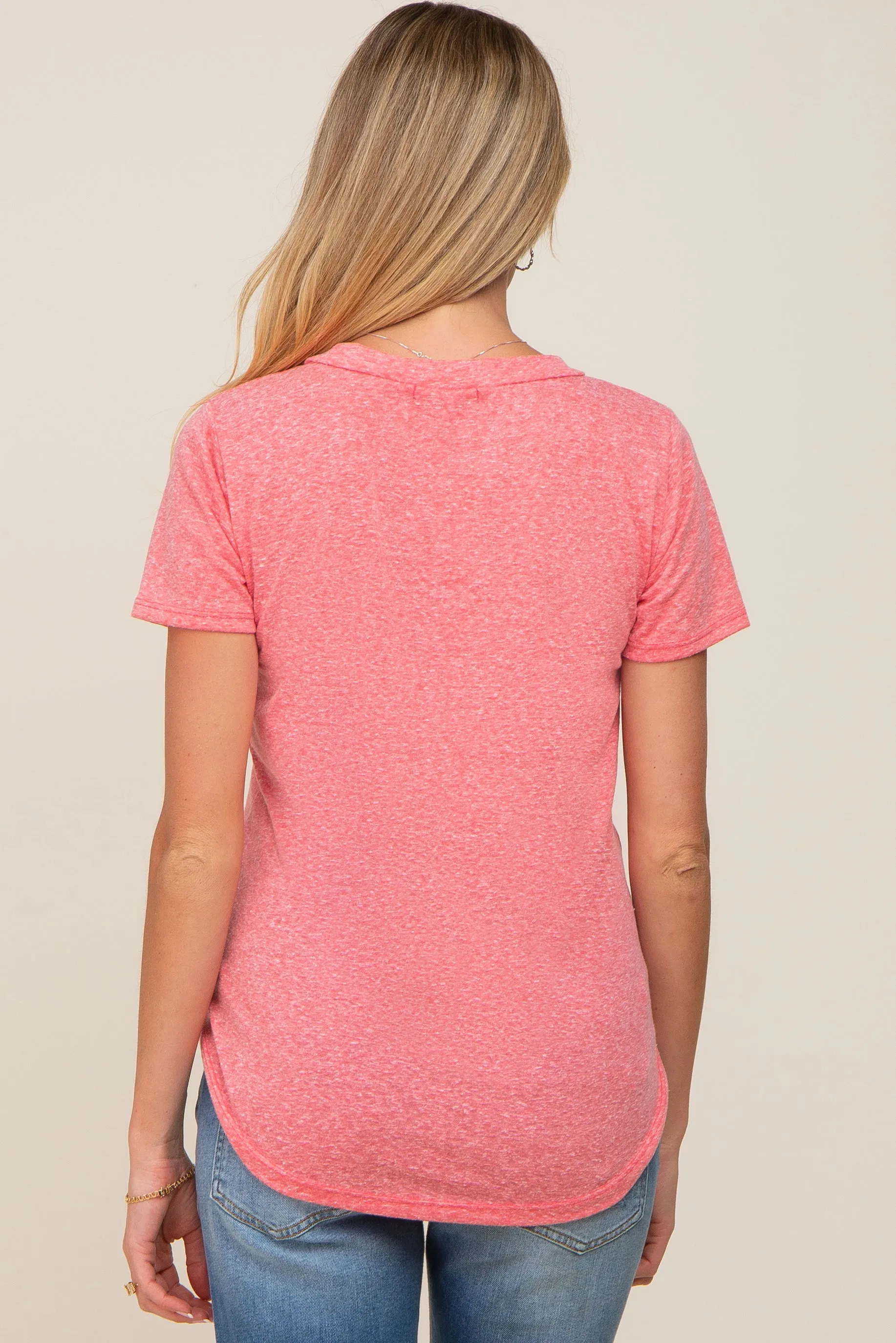 Coral V-Neck Short Sleeve Maternity Tee