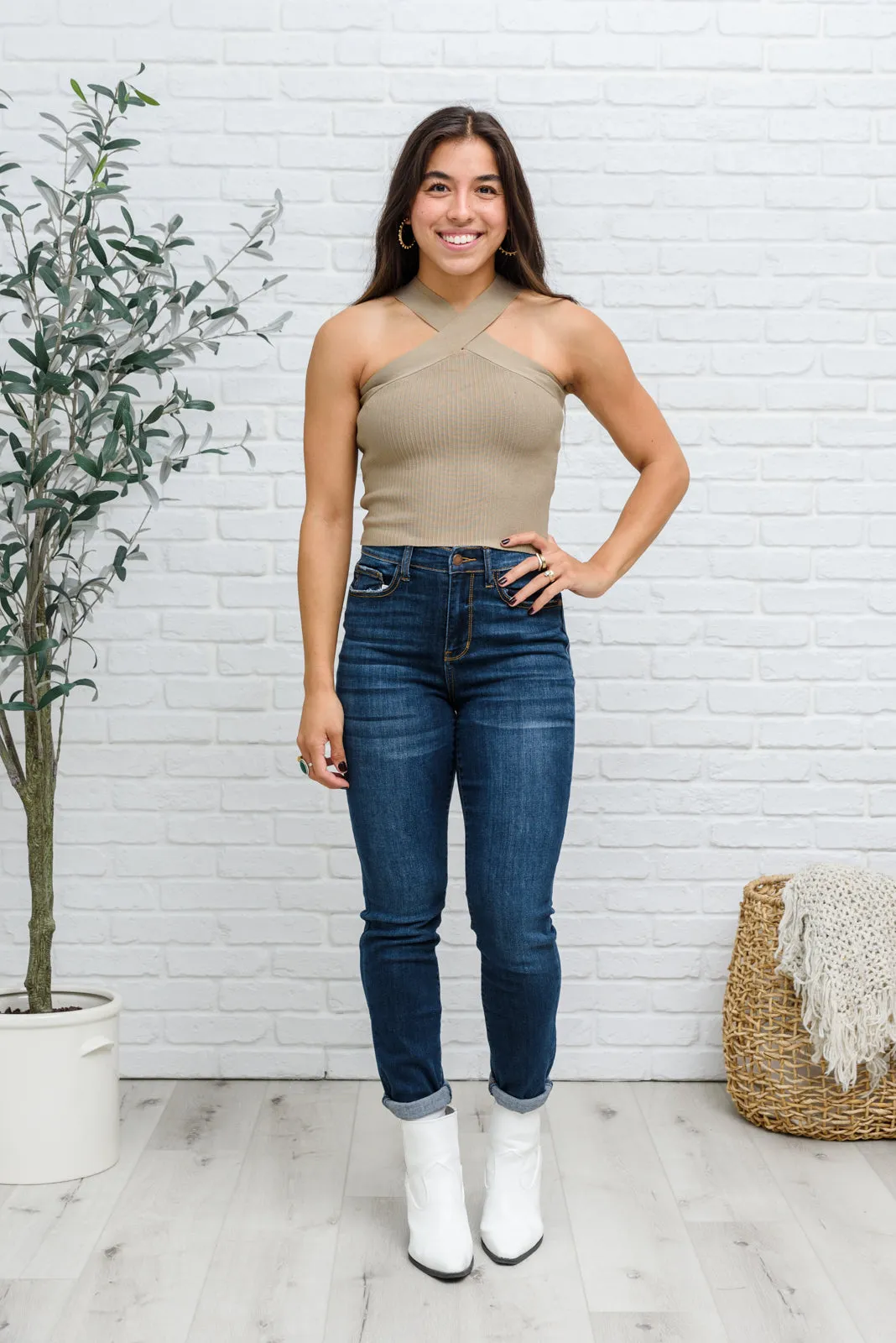 Criss Cross Halter Top in Tan