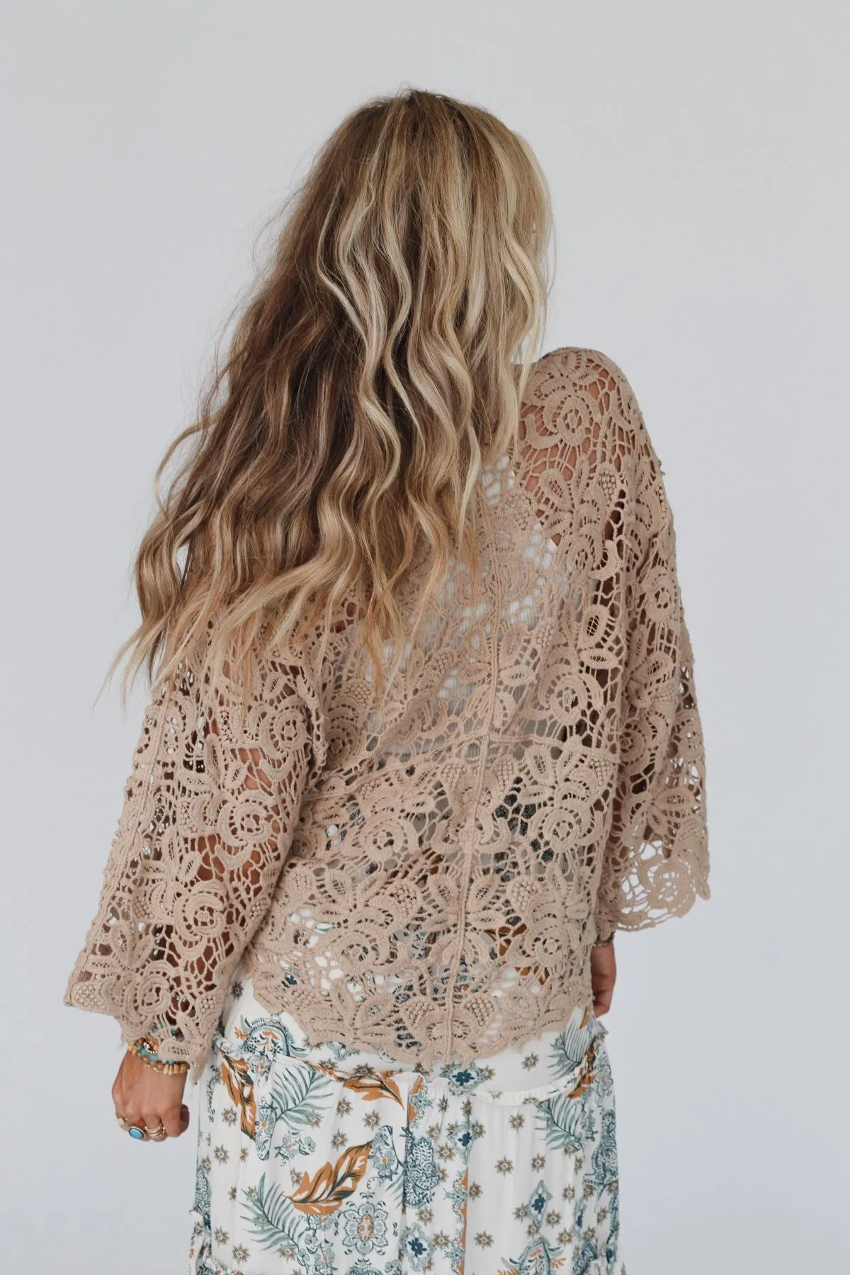 Crochet Petal Kimono Wrap - Mocha