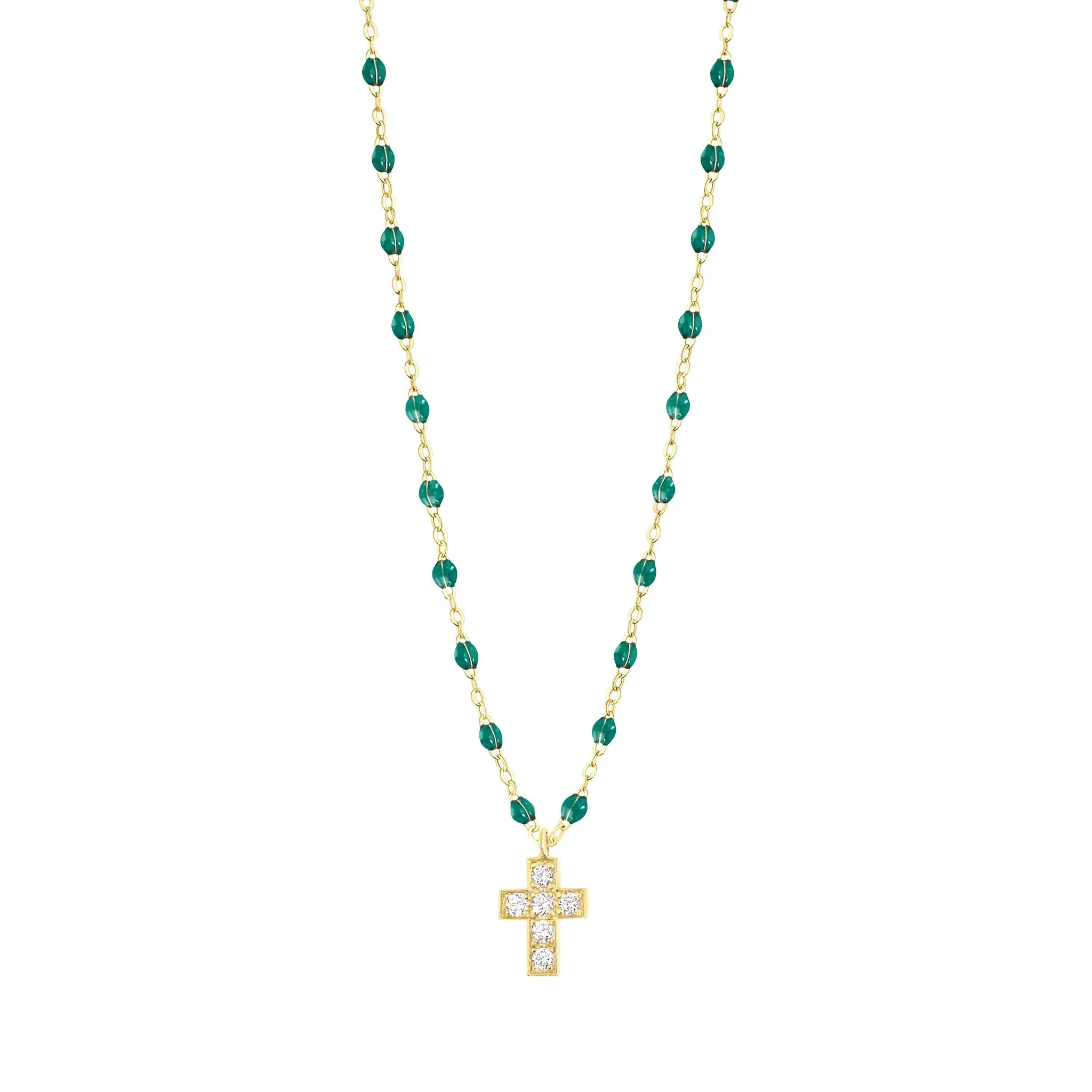 Cross Charm Classic Gigi Emerald diamond necklace, Yellow Gold, 16.5