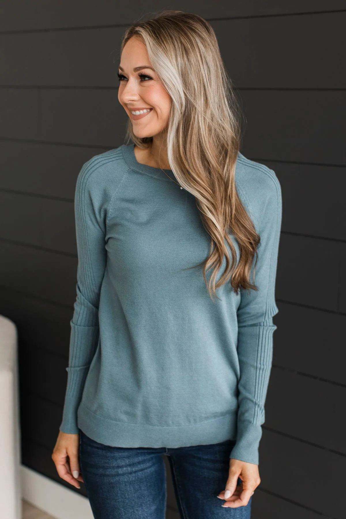 Darling Of Mine Knit Sweater- Dusty Blue