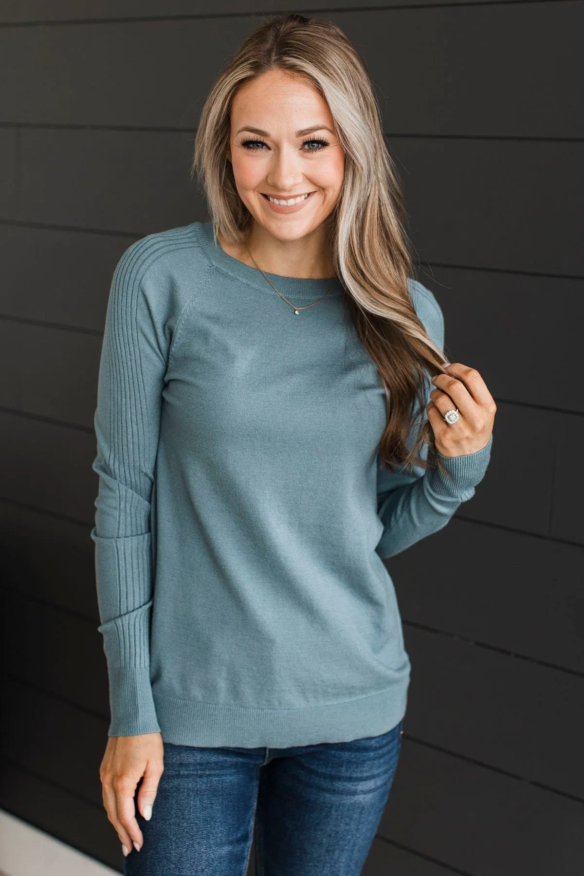 Darling Of Mine Knit Sweater- Dusty Blue