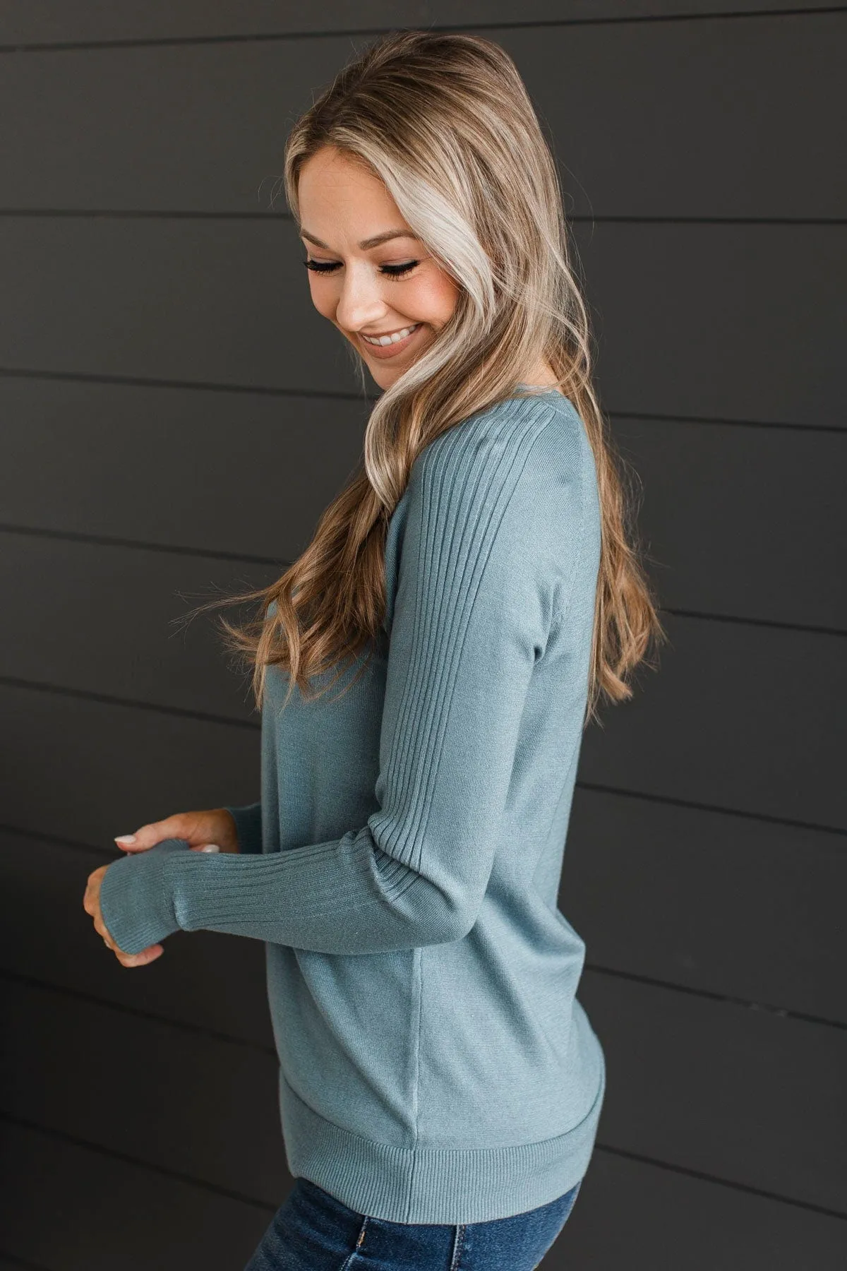 Darling Of Mine Knit Sweater- Dusty Blue