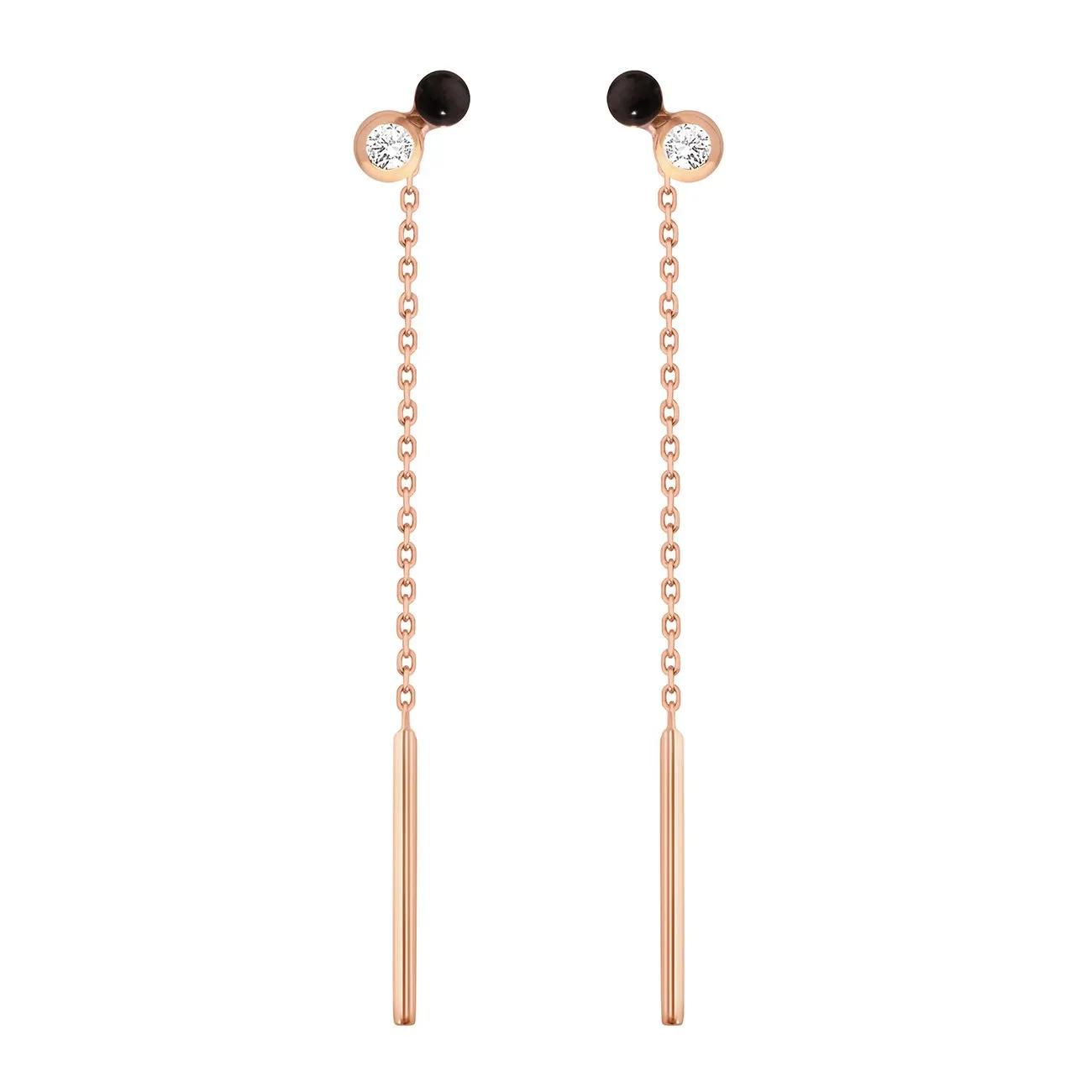 Dot diamond Black resin earrings, Rose Gold