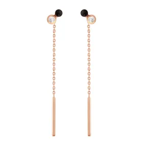 Dot diamond Black resin earrings, Rose Gold