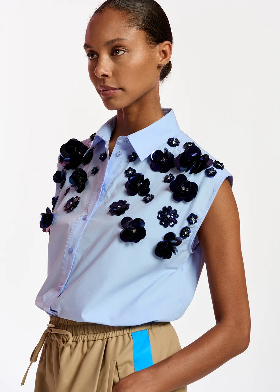 Essentiel Antwerp Fight Embroidered Shirt in Feeling Blue