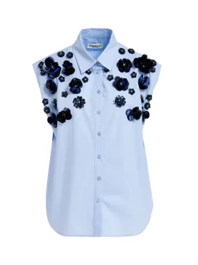 Essentiel Antwerp Fight Embroidered Shirt in Feeling Blue