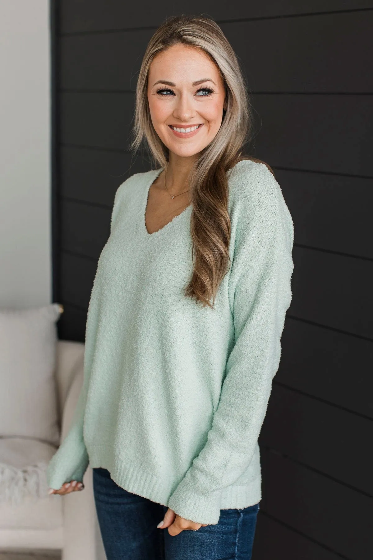 First To Know V-Neck Sweater- Mint