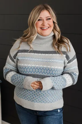 Forever Festive Turtle Neck Sweater- Grey & Blue