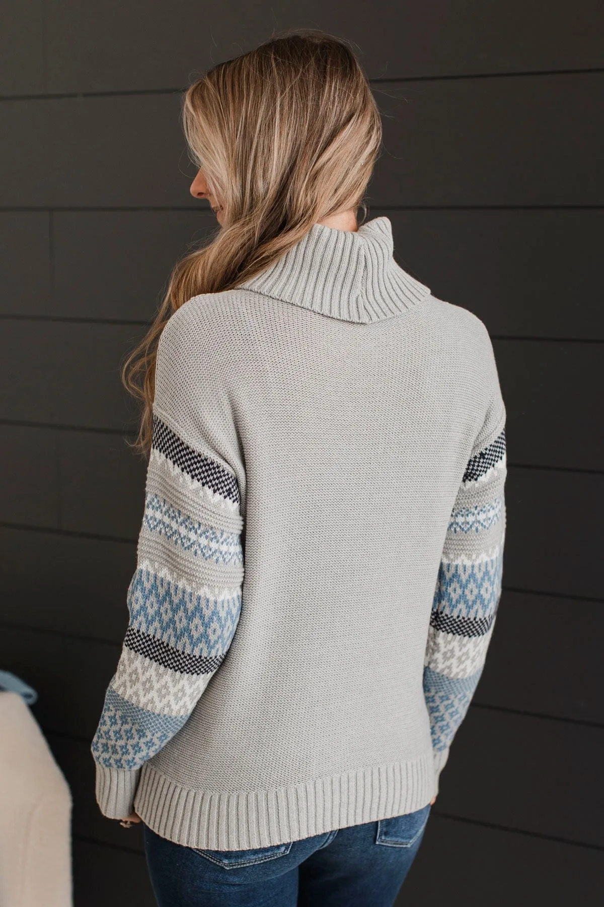 Forever Festive Turtle Neck Sweater- Grey & Blue